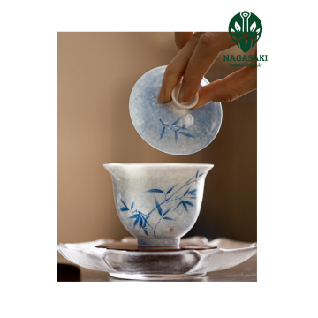 青花陶瓷竹蓋碗